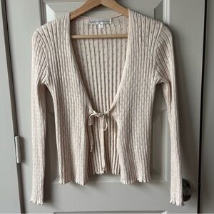 Chelsea & Theodore Long Sleeve Pointelle Knit Tie Front Sweater Size Small